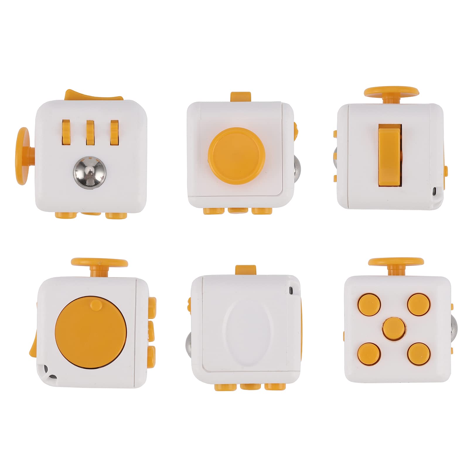Beauenty Fidget Cube Stress Anxiety Pressure Relieving Toy ，Less Pressure, Fidget Dice, Creative Toy Gifts (White&Yellow)