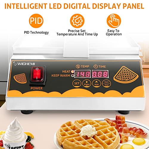 Wichemi Waffle Maker Commercial Belgian Waffle Maker Belgium Waffles Iron Machine 180° Rotating Flip Waffle Machine Intelligent Led Digital Non-Stick Waffle Maker Baker For Hotel Restaurant, 1250W #TOP3