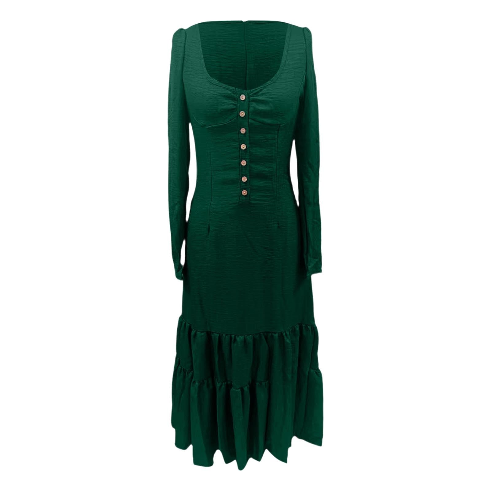 Generisch Maxi abito casual in stile western con abbottonatura sul davanti, maniche lunghe, taglio fluente, perfetto per l'uso quotidiano.