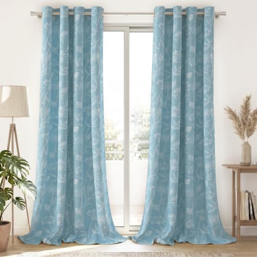 Image of Story@Home Long Door Curtains 9 Feet Long Set of 2 | Floral Printed | Bohemian Cotton Curtain | Light Filtering Curtains for Living Room, Bedroom | (116 X 275 Cm, White & Blue)