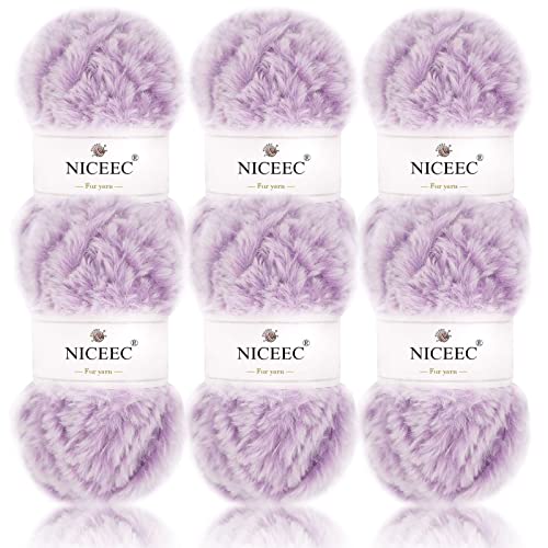 Image of NICEEC Faux Fur Yarn Super Soft, Chunky & Fluffy, Eyelash Yarn for Crochet & Knitting(Total Length 210yds /10.6oz) - Purple /300g