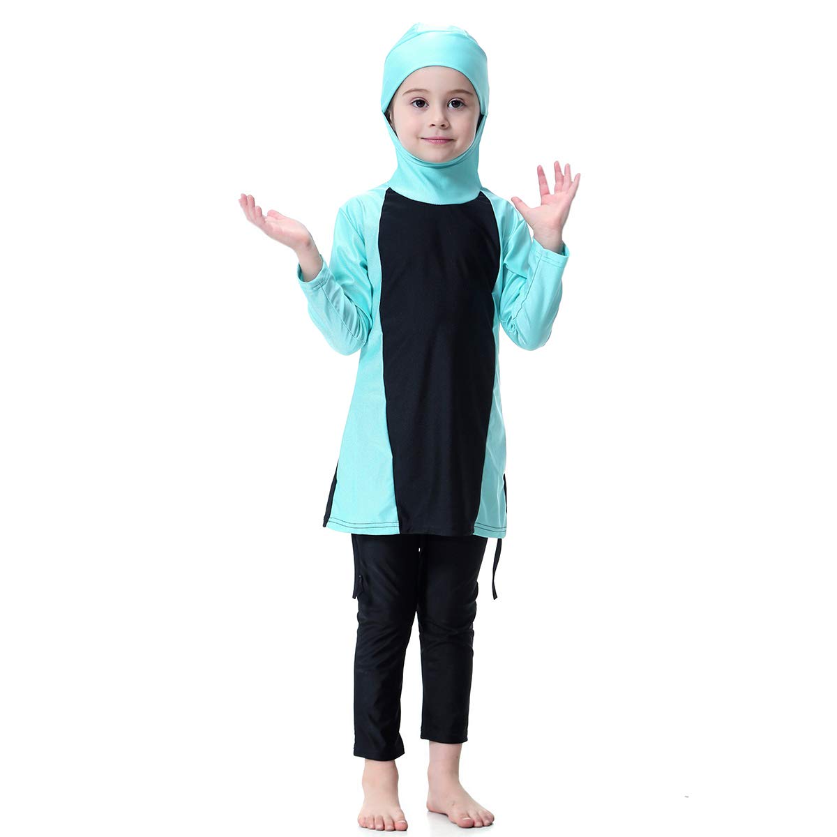 Wowdecor Modest 2 Piece Swimsuits for Kids Girls Full Coverage Burkini (Light Green, XL)