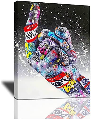 UAI HOME Banksy Canvas Wall Art Abstract Graffiti Street Pop Art Large Solid Wooden Wall Decor Colorful Painting Framed Artwork for Living Room Bedroom Bathroom Giclee Print Poster 16x12 inch