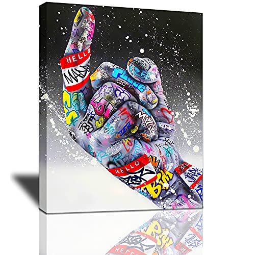 Uai Home Banksy Canvas Wall Art Abstract Graffiti Street Pop Art Large Solid Wooden Wall Decor Colorful Painting Framed Artwork For Living Room Bedroom Bathroom Giclee Print Poster 16X12 Inch #TOP29