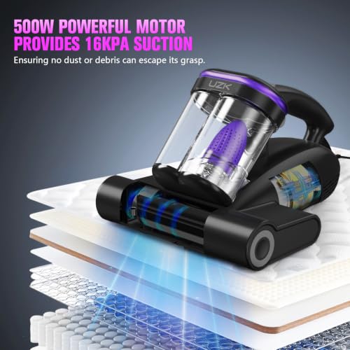 Image of Bed Vacuum Cleaner Mattress Vacuum Cleaner,16Kpa Powerful Handheld Vacuums with UV-C Light & Double Dust Cup & High Heating & Ultrasonic & HEPA Filter for Bed Sofa(Corded,Midnight Purple)