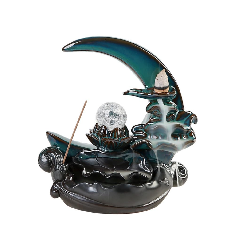 Fiyyuga Ceramic Backflow Incense Burner Lotus Pond Green 6.3x5.9x3.7in