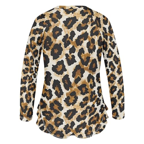 Leopard Swimwear for Girls Long Sleeve Bathing Suit UPF 50+ Rash Guard Toddler One Piece Swimsuit2