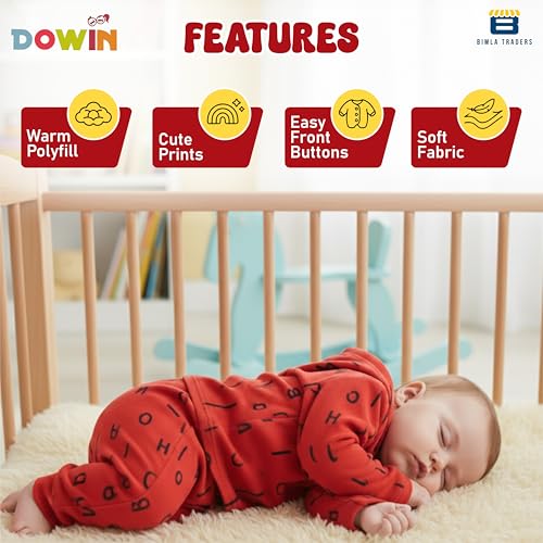 Image of Dowin Baby Boy's and Baby Girl's Front Open Thermal Polyfill Suit for Winters | Body Warmer for Baby | Full Sleeves Infant Woolen Set | Hoodie Clothing Set for New Born Baby | Lightweight (Pack of 1)