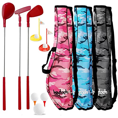 heytech Kid's Toy Golf Clubs Set- Deluxe Toddler Outdoor Golf Toy Set, Fun Young Golfer Sports Toy Kit for Boys &Girls 3 4 5 6 7 Year Oldï¼Redï¼