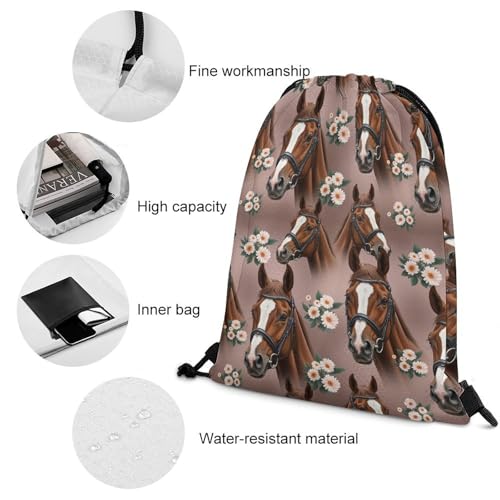 Novelty Cute Two Horses Draw String Back Bag, Sturdy Large Capacity Gym Bag for Shoes, Towels, Adults Portable Drawstring Bag Backpack for Outdoors4