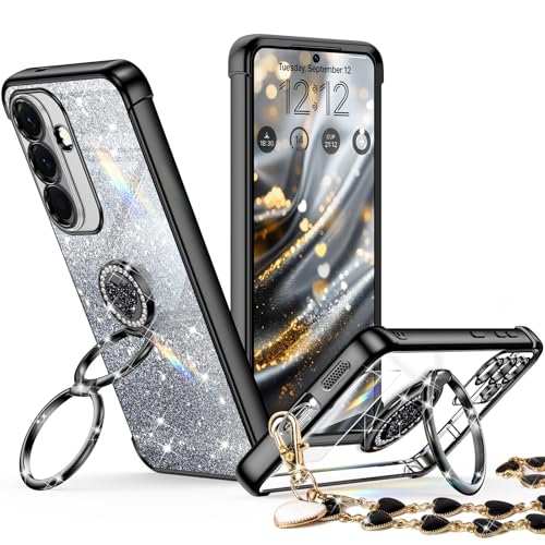 Image of XYZ for Galaxy S26 Plus Case with Stand - Phone Case with Double Ring Kickstand - Bling Luxury Glitter Clear Phone Cases Heart for Women Girls, Black