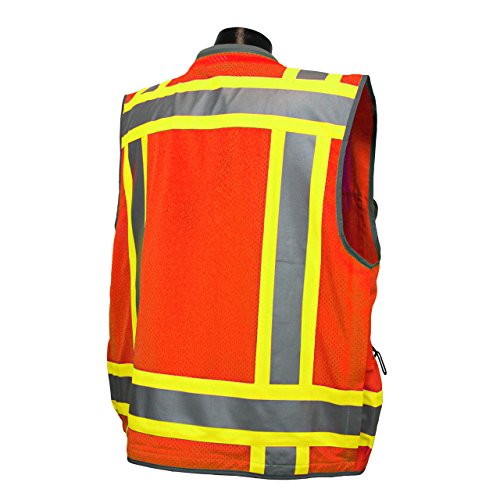VERO1992 Reflective Vest Class 2 Heavy Woven Two Tone Engineer Hi Viz Orange safety vest 3M 8712 Tape (Large, Orange)