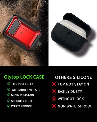 Image of Olytop for Airpods Pro 2 /1 Gen Case Cover with Lock (2019 /2022 /2023), Rugged Locking Case for Airpod Pro 2nd /1st Generation Shockproof Armor Protective Skin for Apple iPod Pro - Black /Red