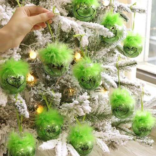 Bunny Chorus Christmas Decorations Indoor: 12pcs Cute Green Elf Christmas Tree Ornaments with Fuzzy Hair, Hanging Thief Monster Xmas Balls for Tree Fireplaces Garland, Kids Home School Office Decor - Image 4