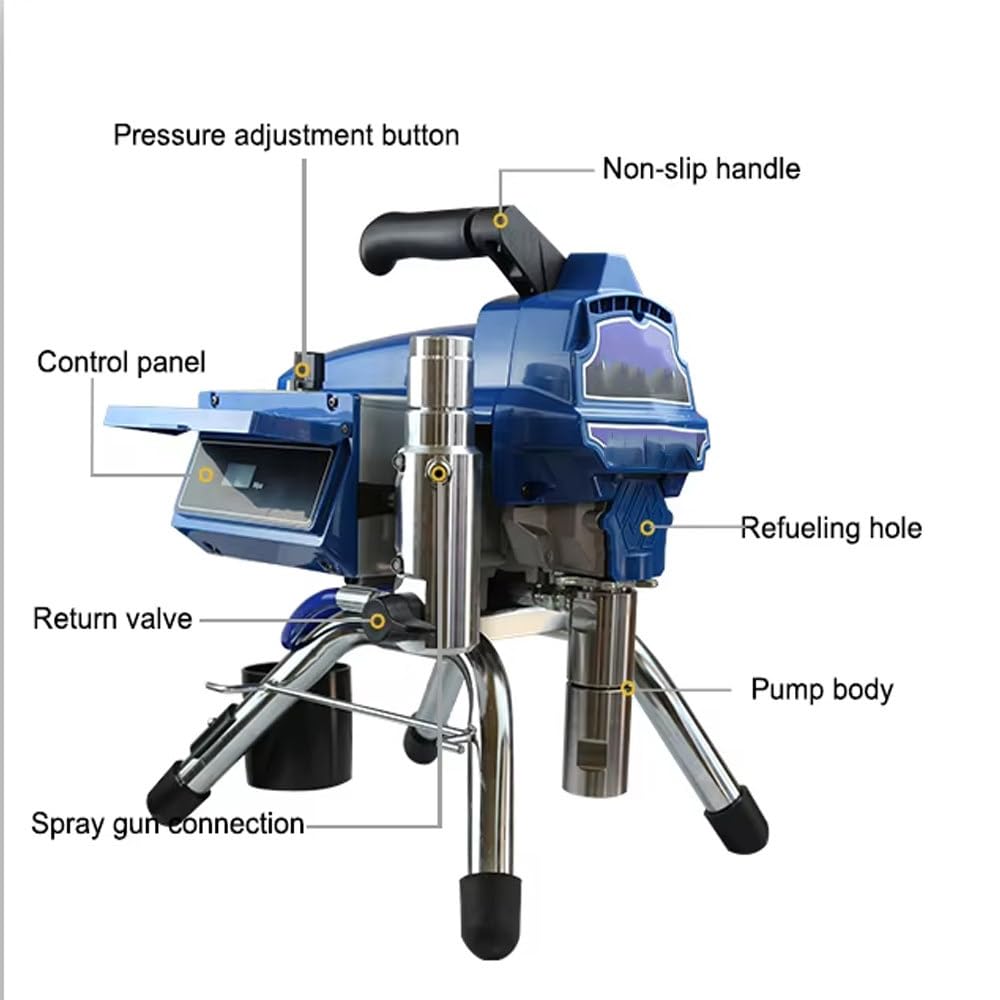 Pulverizador de Pintura airless de 1500 W, Alta presión de 20 MPa, caudal de 2,2 L/min, para Pintura de látex, Aceite, tintes y Lavado de Coches, Bomba de Acero Inoxidable, Motor de Cobre