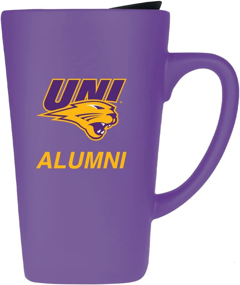 University of Northern Iowa Alumni 16oz Soft Touch Ceramic Travel Mug with Lid - Purple