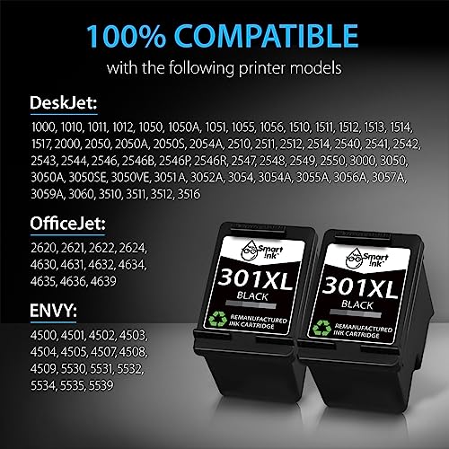 Smart Ink Remanufactured Ink Cartridge Replacement for HP 301XL 301 XL (2 Black Combo Pack) use with Envy 4500 4504 5530 DeskJet 2540 3050 2510 1510 1000 1050 2050 3050A Officejet 2620 2622 4630 - Image 3