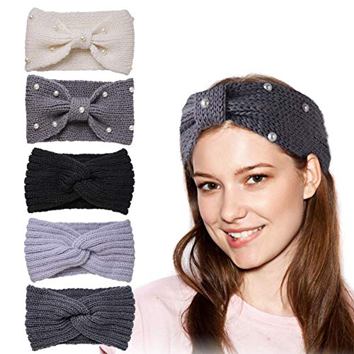 XINYUAN Knit Women Headbands Winter Ear Warmers Headbands With Pearl Hair Band Womens Headbands 5Pack