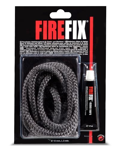 FIREFIX 2044 Keramikkordel ø 10mm grau I 2m Ofendichtschnur für Kaminofen I Rundkordel I Ofendichtung mit bis zu 1100 C hitzebeständigem Kleber 17ml