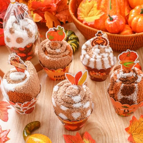 Suhine 24 Pairs Christmas Cupcake Fuzzy Socks for Women and Girls - DIY Gift Winter Warm Slipper Soft Fluffy Socks with Gift Boxes4