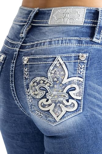 Miss Me Women's Fleur De Lis Stars Mid-Rise Bootcut Jeans4
