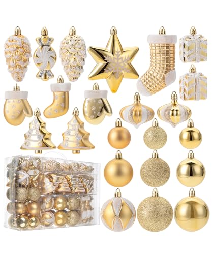 Mr. Pen- Assorted Christmas Ball Ornaments Set, 77 pcs, Gold, Shatterproof Christmas...
