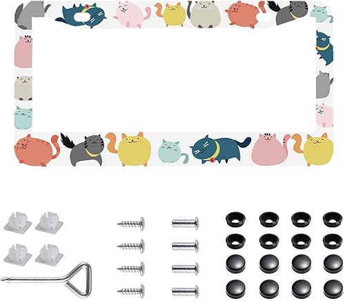 Miniatura 13 de Paquete de 2 marcos para placa de automóvil de acero inoxidable con tornillos, tapas y destornilladores, para mujeres y niñas, diseño de flores