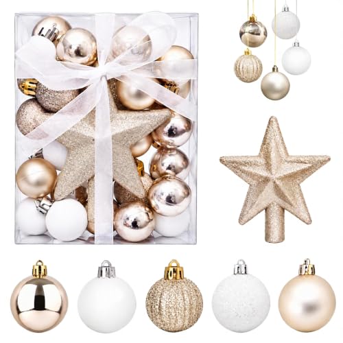 LINYIJOY Weihnachtskugeln Set 30 Stück 3 cm Gold Weiß, Mini Christbaumkugeln...