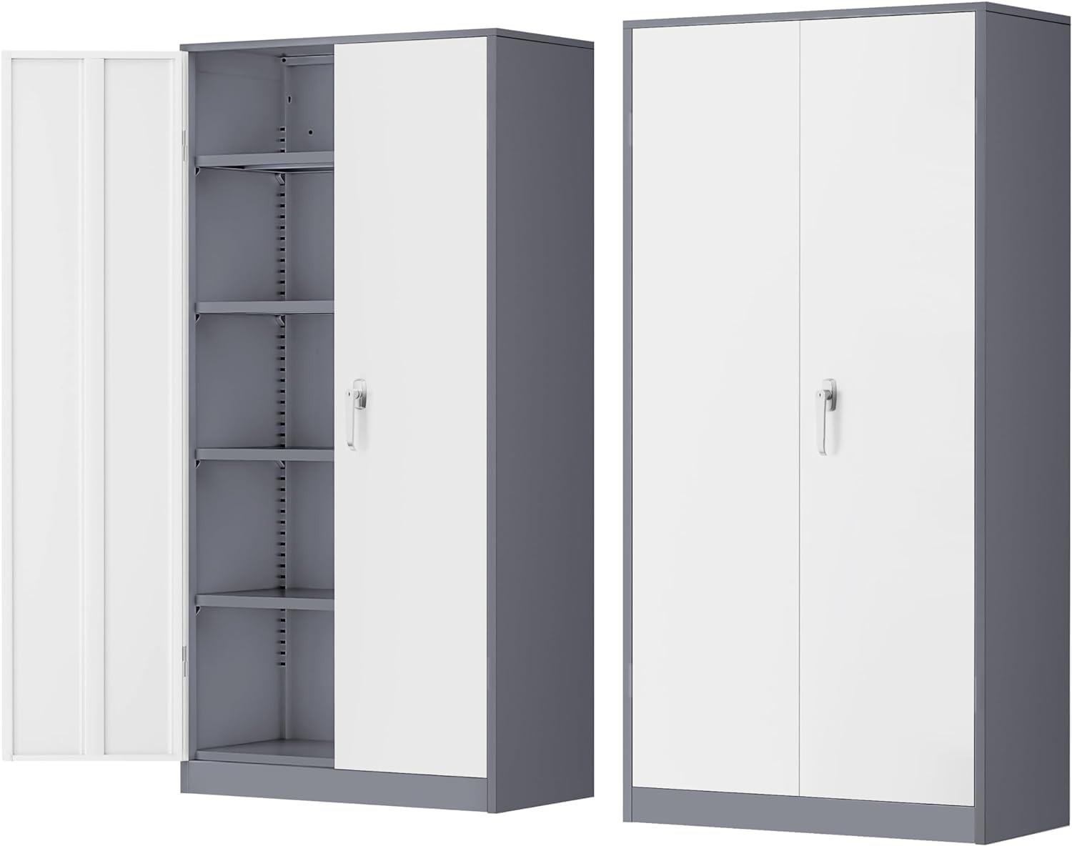 INTERGREAT Metal Storage Cabinet Doors, 72" Locking Steel Storage Cabinet with Shelves, Tall Lockable Steel Cabinets for Home Office, Garage(New Grey)