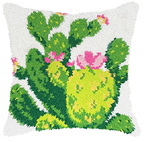 Image of clubevy DIY Latch Hook Kits Pillow Case Embroidery Carpet Set Needlework Pillow Cover Sofa Cushion Cover Craft Kits 17x17 inch (4160cactus)