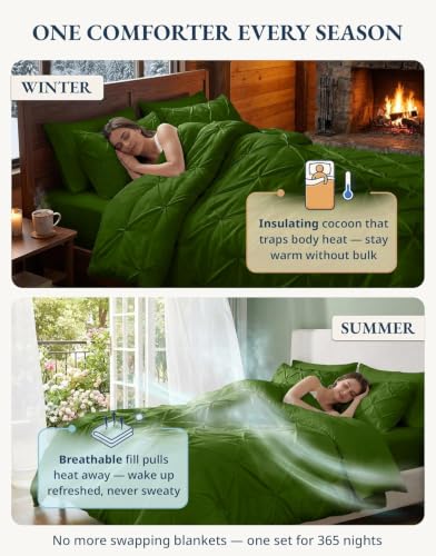 Lane Linen 5 Piece Twin Comforter Microfiber All Season - Olive Green | Cozy All-Season Loft, Tailored Modern Look, Wrinkle-Resistant Everyday Bedding, For Any Bedroom, Cozy All-Season Set