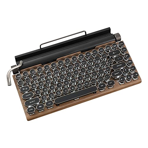 GUAZI STORE 83-Key Mechanical Keyboard dot Retro Typewriter Mechanical Keyboard Wireless Bluetooth Keyboard, Keyboard Gaming Mechanical,Anti-ghosting Blue Switch Mechanical Keyboard (Wood Color)