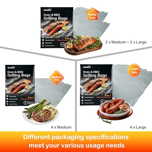 ebelbo Grill Bags Large Size Aluminum Foil Portable Disposable BBQ Bags for Grilling Cooking Steaming Roasting and Smoking - Size 15.5\"x10\" 4 Count - Thumbnail 3