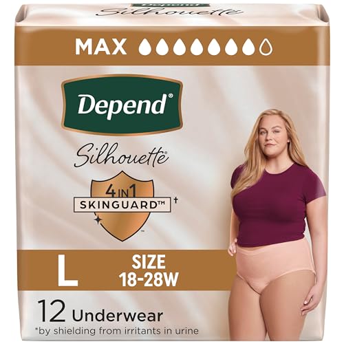 Image of Depend Silhouette Adult Diapers, Incontinence & Postpartum Bladder Leak Underwear for Women, Maximum Absorbency, Large, Pink, 12 Count, Packaging May Vary