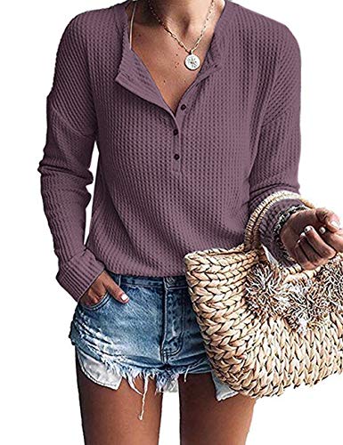 Image of MOLERANI Womens Long Sleeve Waffle Knit Henley Shirts Tunic Tops