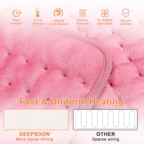 Image of Deepsoon Heating Pad,Electric Heating Pads for Back,Neck,Moist Heating Pad for Abdomen Shoulder Knee Legs,Dry /Moist Heat&Auto Shut Off,Mother's Day Birthday for Men and Women,BabyPink,40x20 Inch