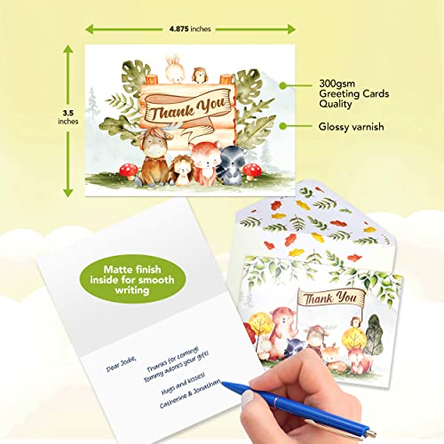 30 Woodland Thank You Cards Baby Shower Woodland- 4.9X3.5In Woodland Baby Shower Thank You Cards With Envelopes Baby Shower, Woodland Animal Thank You Cards, Kid Birthday Thank You Cards Woodland #TOP3