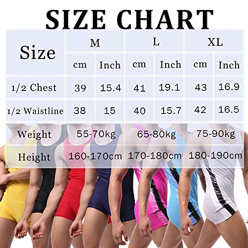 Yoobng Men's Mesh Tank Top One Piece Striped Waistband Wrestling Singlet Bodysuit Jumpsuit Leotard Mini Boxer Briefs #TOP6