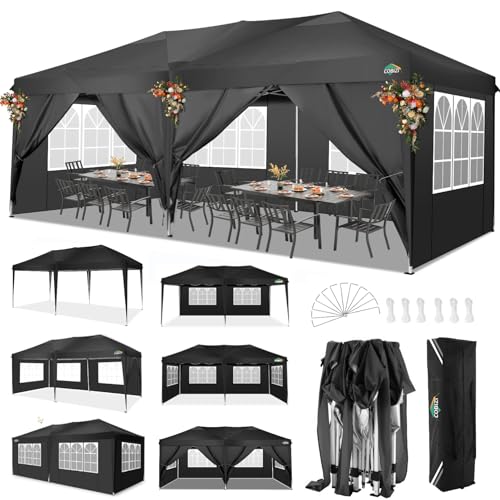 COBIZI Pavillon 3x6 m, Faltpavillon 3x6 wasserdicht stabil Faltzelt Anti-UV Faltbarer Pavillons Outdoor Faltpavillon 3x6m mit 6 Seitenwänden für Garten, Party, Hochzeit, Picknick, Markt, Schwarz