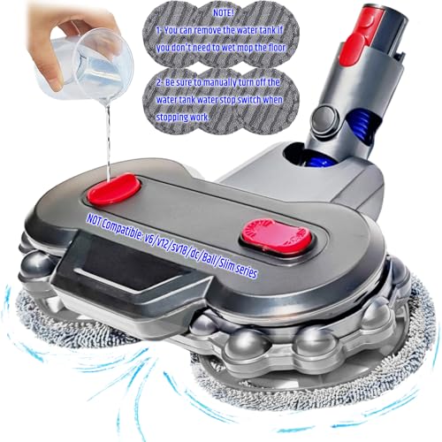 Image of Wet Mop Head Attachment for Dyson v15 v7 v8 v10 v11, Hardwood Floor Mopping Cleaning for sv10 sv11 sv12 sv14 Vacuum Head Replacement with 6 Pads, Tank and Cup【2026】, v10slim /v12 /sv18 NOT Compatible