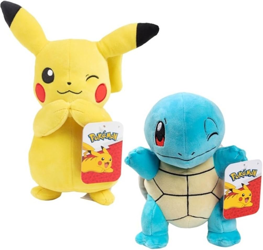 Pokemon 8" Pikachu & Squirtle Plush 2-Pack - Generation 1 Starter - Officially Licensed - Authentic Soft Stuffed Animal Toy Figures - Gift for Kids, Boys, Girls - 2+