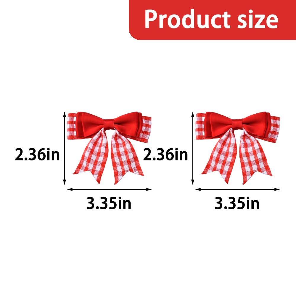Red Check Mini Bow Hairclip Small Bow Hair Clip Checkered Bows Hairpins for Daughter Granddaughter Ribbon Bowknot Barrette Christmas Xmas Theme Party Favors Buffalo Plaid Hair Accessories 2Pcs