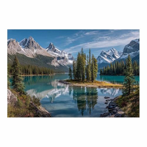 Cuadro en lienzo de paisajes artísticos con lagos y montañas azules de gran acabado visual.