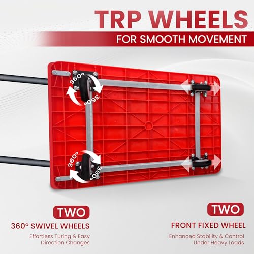 Image of Robustt 350 Kg Heavy-Duty Foldable Platform Trolley (Red) | Plastic Hand Truck with 360 Rotating Wheels & Cushioned Grip | Material Handling Cart for Home, Office, Warehouse & Industrial Use