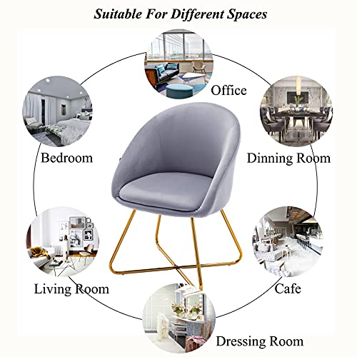 Artechworks Modern Velvet Dinning Chair With Golden Legs, Lounge Chair Set Of 2, Accent Armchair For Living Dining Room Bedroom Reception Chair, Grey #TOP5