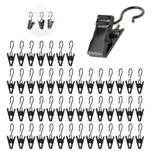 Giantree 50 Stück Gardinen Clips, Gardinenklammern Vorhang Clip Vorhang Klammern mit Haken Metall Klammern Duschvorhanghaken Clips Gardienen Klemme für Vorhänge Fotos Duschvorhang (Schwarz)