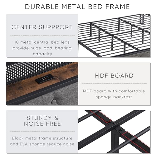 HOMIQUEEN King Size Bed Frame with LED Lights, Heavy Duty Metal Platform Bed with USB Charging Station, Light Up Bed Frame with Under Bed Storage - Thumbnail 7