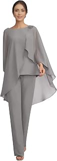 Mother of The Bride Pant Suits for Wedding Chiffon 2 Piece Pant Suit Cape Long Sleeve Formal Wedding Guest Outfits