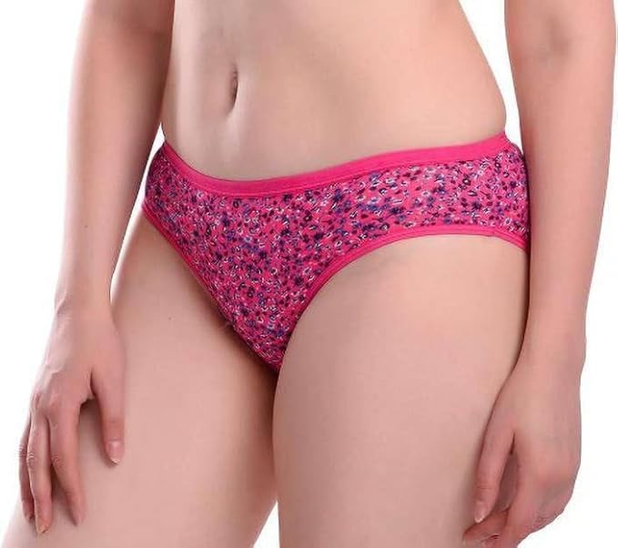 Women's Floral Print Bikini Panty, Pink with Navy Pattern, Cotton Blend-image-8