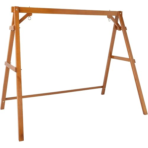 VINGLI Heavy Duty 660 LBS Wooden Swing Frame with Extra Bottom Connection Board, Upgraded A-Frame Porch Swing Bench Stand for Indoor & Outdoor (Brown)